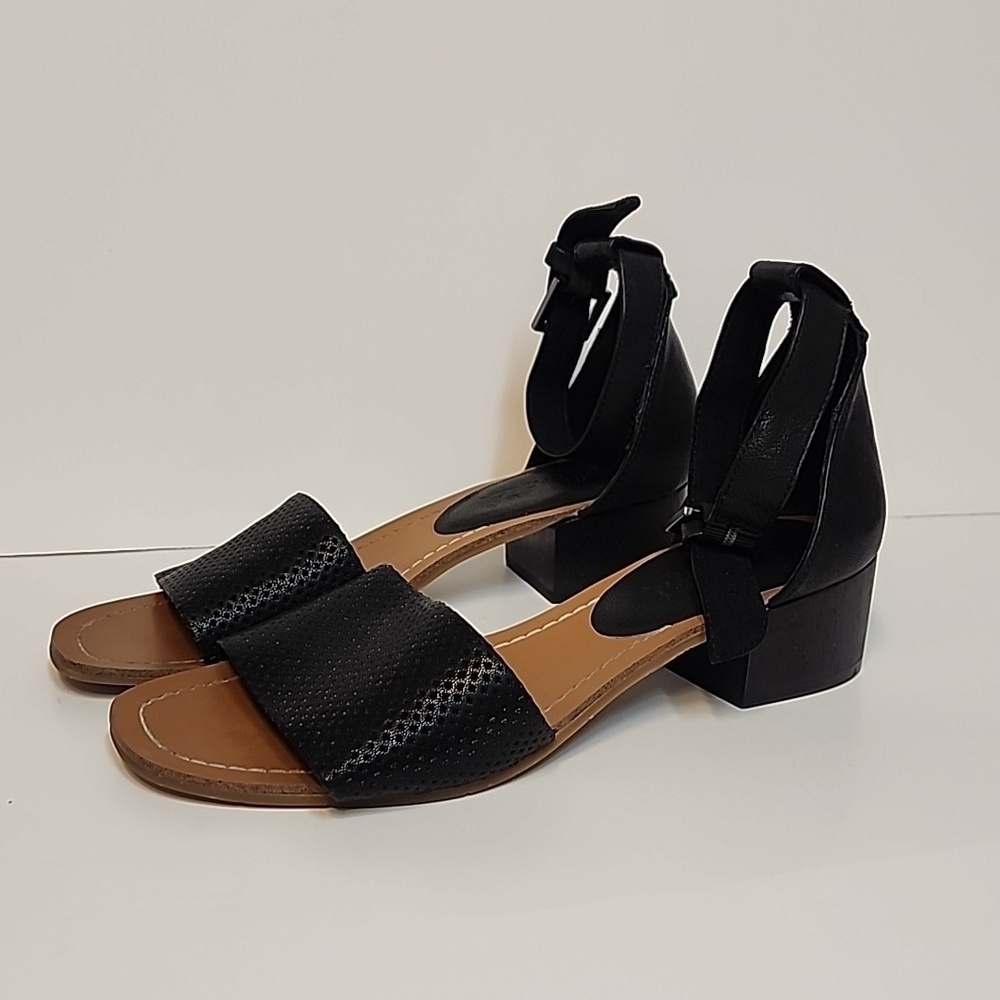 Splendid Chunky Heel Black Leather Ankle Strap Shoes